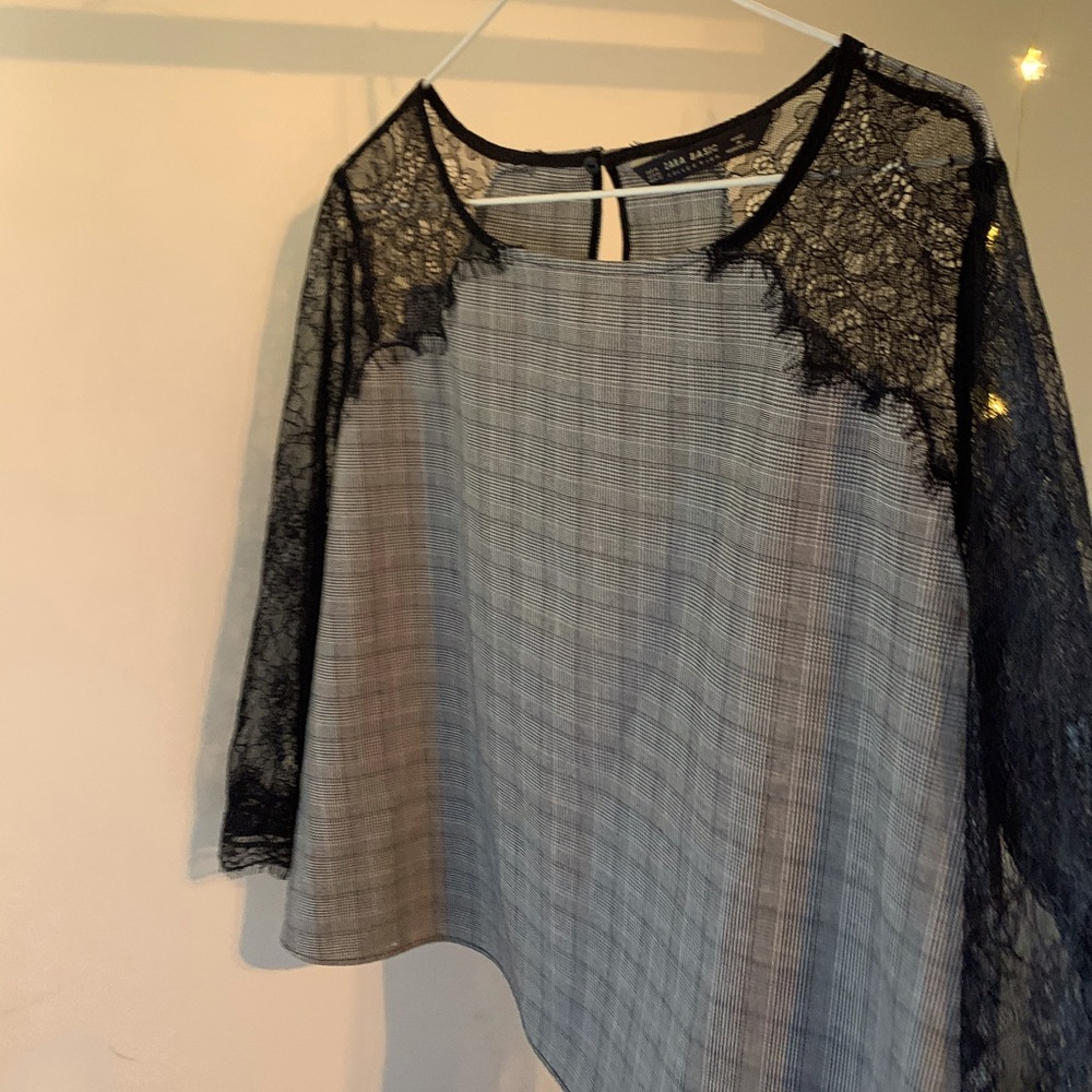 Plaid and lacy short sleeve shirt